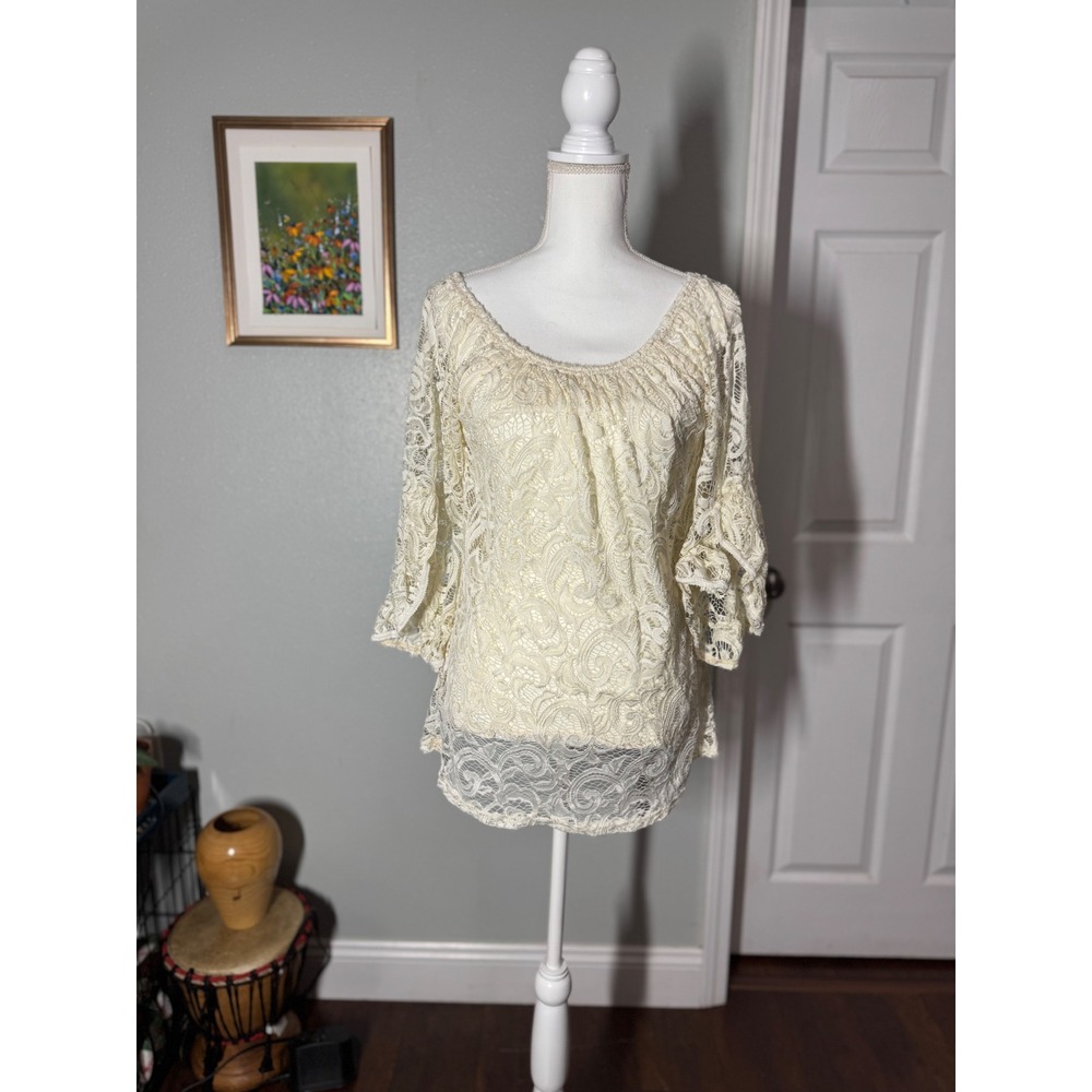Lildy Ivory Boho Lace Tunic Top‎ S/M